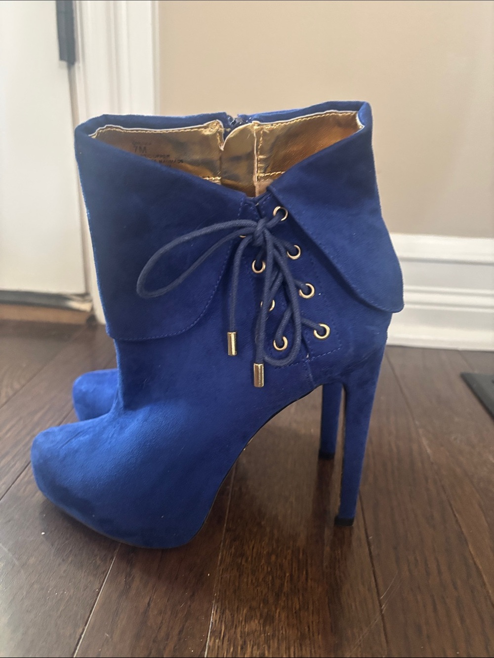 Thalia Sodi Royal Blue Suede Lace-Up Stiletto Ankle Boots